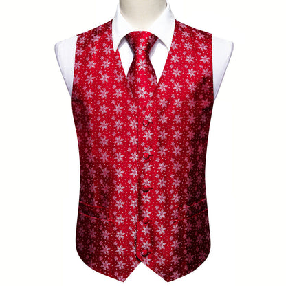 Christmas Red Snowflake Novelty Jacquard Silk Men's Vest Set vest set    - Sophisticated Gentlemen