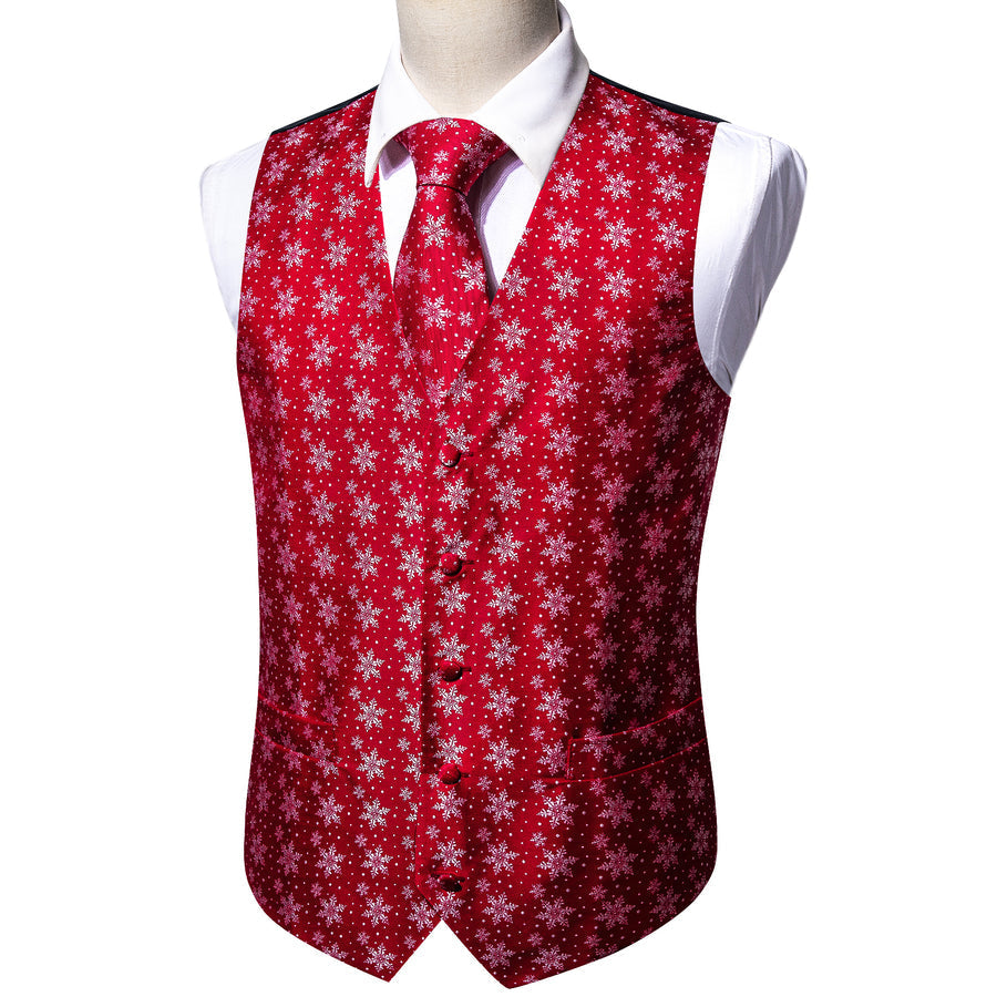 Christmas Red Snowflake Novelty Jacquard Silk Men's Vest Set vest set    - Sophisticated Gentlemen