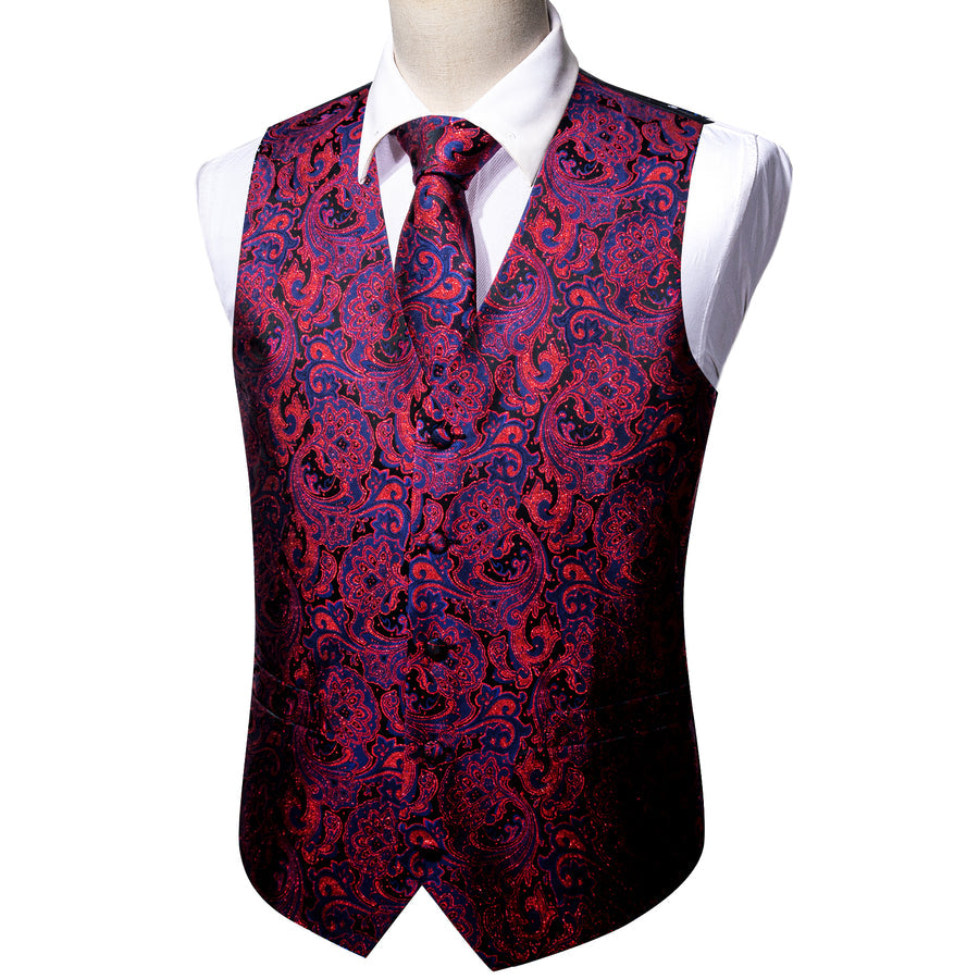 Blue Red Paisley Jacquard Silk Men's Vest Set vest set    - Sophisticated Gentlemen