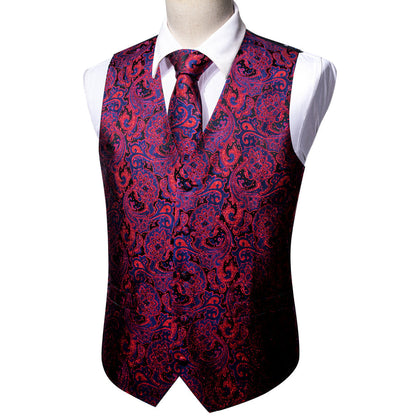 Blue Red Paisley Jacquard Silk Men's Vest Set vest set    - Sophisticated Gentlemen