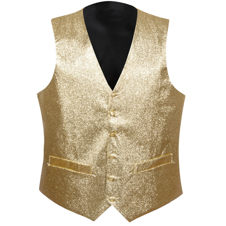 Shining Champagne Glitter Solid Jacquard Silk Men's Bowtie Vest Set vest set    - Sophisticated Gentlemen