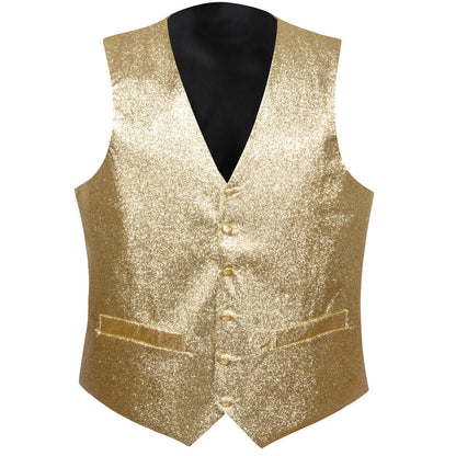 Shining Champagne Glitter Solid Jacquard Silk Men's Bowtie Vest Set vest set    - Sophisticated Gentlemen
