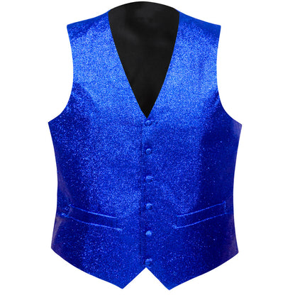 Shining Blue Glitter Solid Jacquard Silk Men's Bowtie Vest Set vest set    - Sophisticated Gentlemen