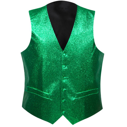 Shining Green Glitter Solid Jacquard Silk Vest Set vest set    - Sophisticated Gentlemen