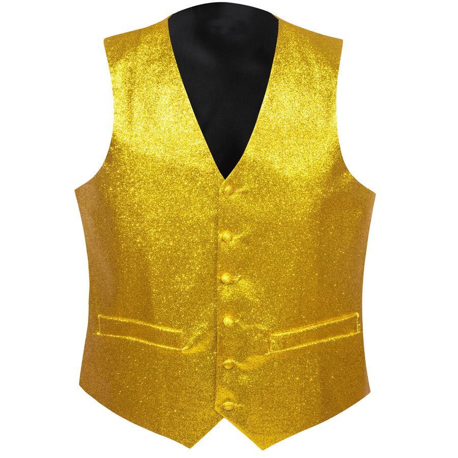 Shining Golden Glitter Solid Jacquard Silk Vest Set vest set    - Sophisticated Gentlemen
