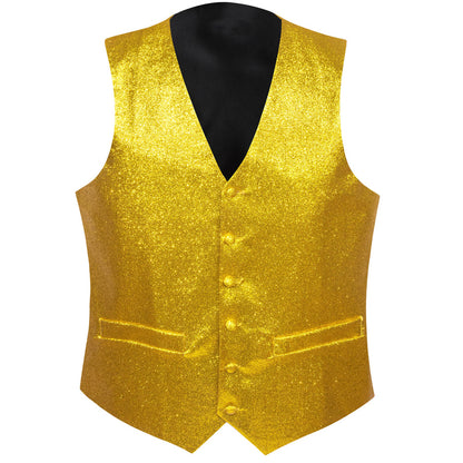 Shining Golden Glitter Solid Jacquard Silk Vest Set vest set    - Sophisticated Gentlemen