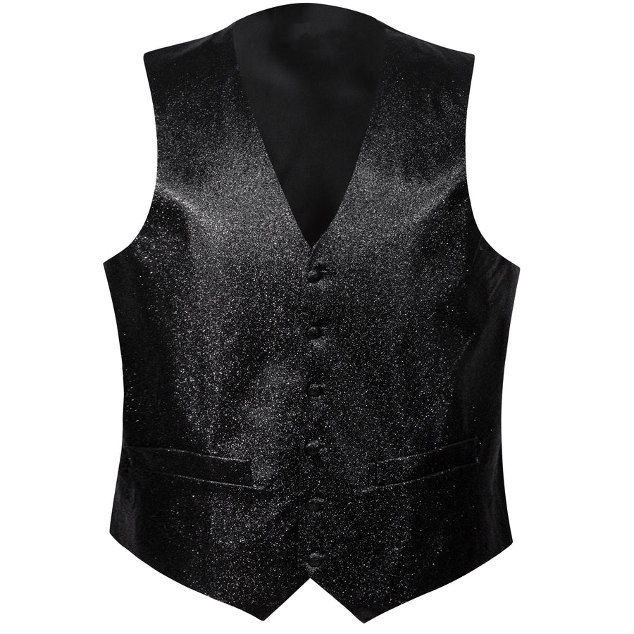 Shining Black Glitter Solid Jacquard Silk Vest Set vest set    - Sophisticated Gentlemen
