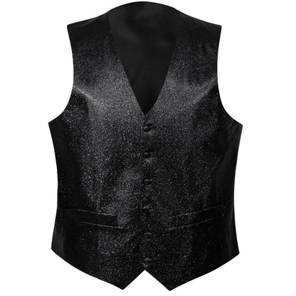 Shining Black Glitter Solid Jacquard Silk Vest Set vest set    - Sophisticated Gentlemen