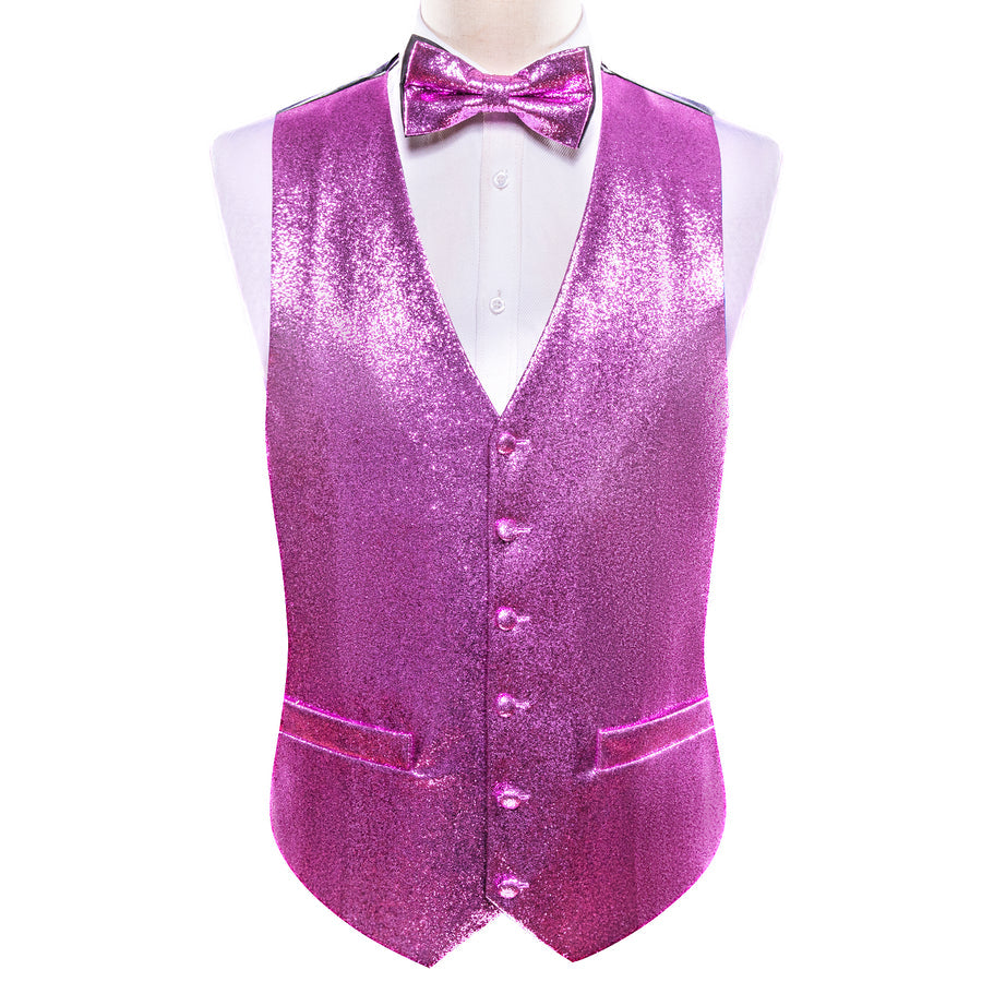 Shining Light Purple Glitter Solid Jacquard Silk Men's Bowtie Vest Set vest set    - Sophisticated Gentlemen