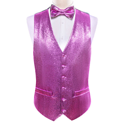 Shining Light Purple Glitter Solid Jacquard Silk Men's Bowtie Vest Set vest set    - Sophisticated Gentlemen