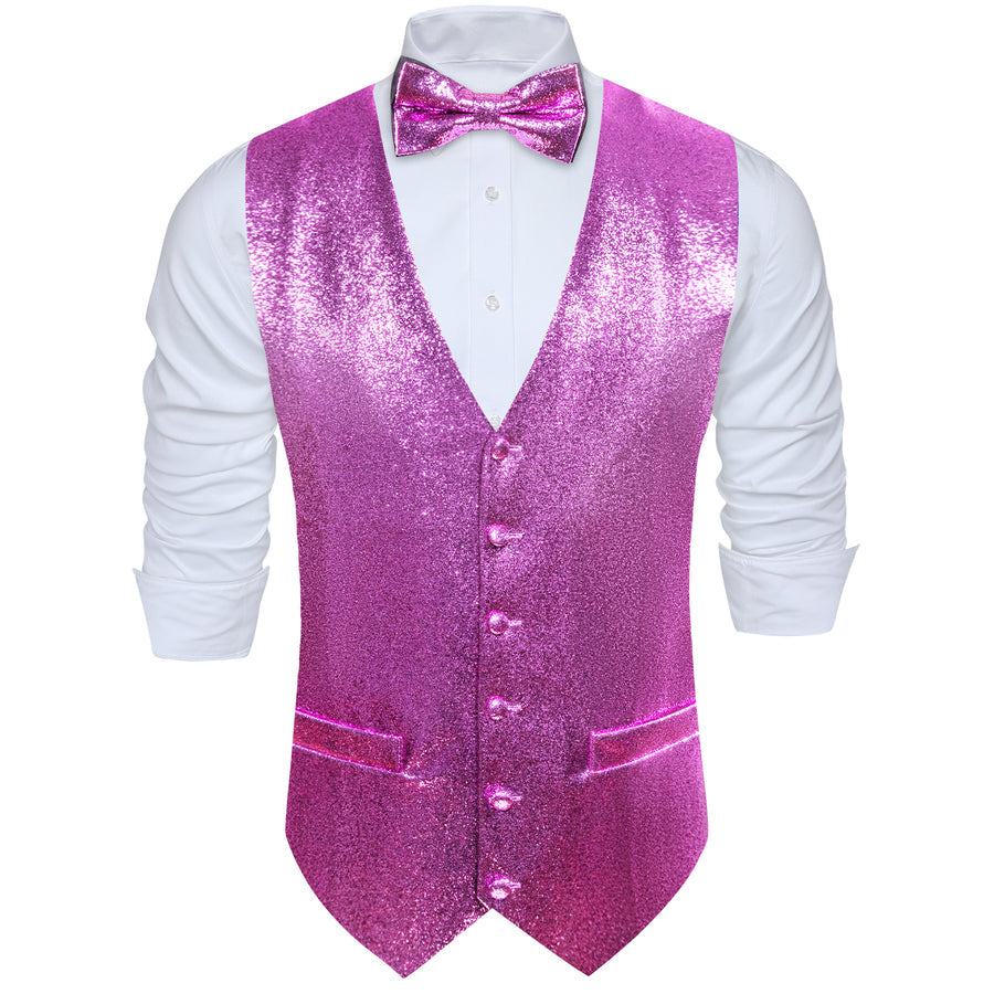 Shining Light Purple Glitter Solid Jacquard Silk Men's Bowtie Vest Set vest set    - Sophisticated Gentlemen