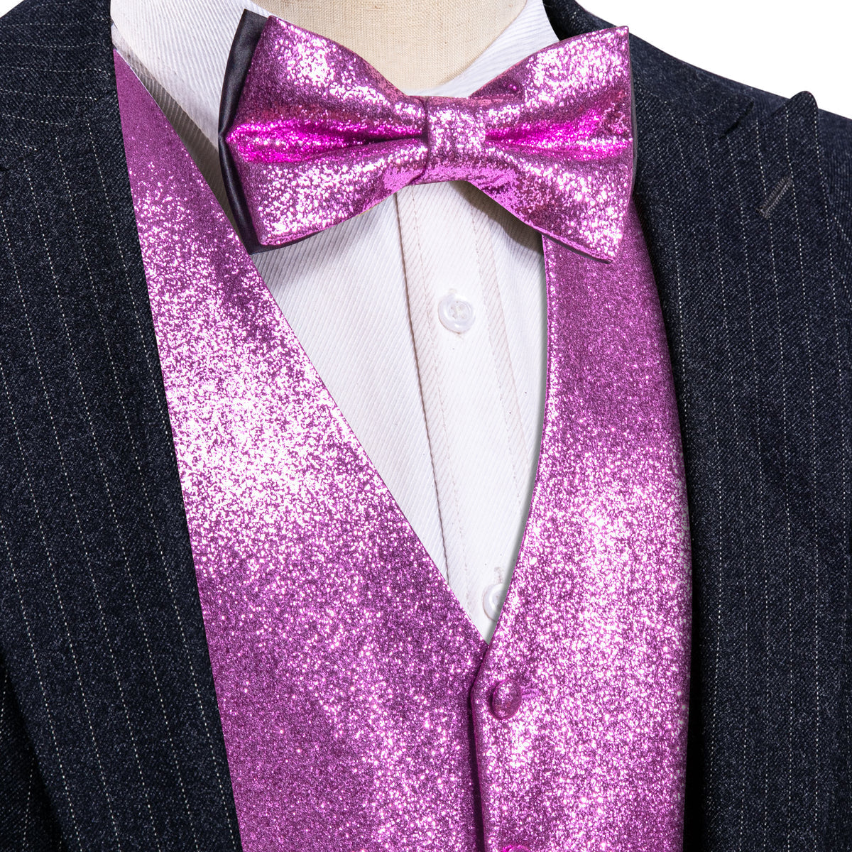Purple Solid Shining Silk V-Neck Waistcoat Bow Tie Set bow ties    - Sophisticated Gentlemen