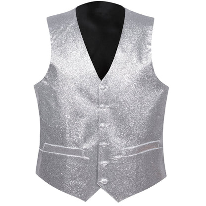 Shining Light Gray Glitter Solid Jacquard Silk Men's Bowtie Vest Set vest set    - Sophisticated Gentlemen