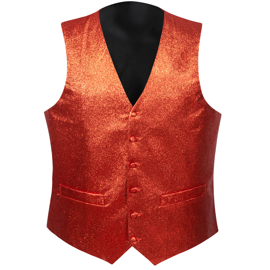 Shining Red Glitter Solid Jacquard Silk Bowtie Vest Set vest set    - Sophisticated Gentlemen