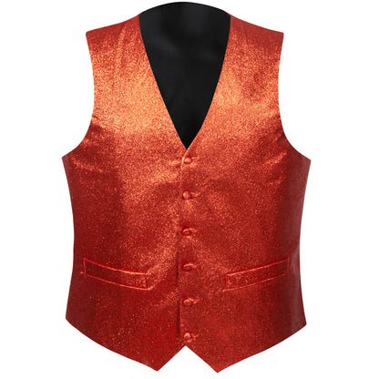 Shining Red Glitter Solid Jacquard Silk Bowtie Vest Set vest set    - Sophisticated Gentlemen
