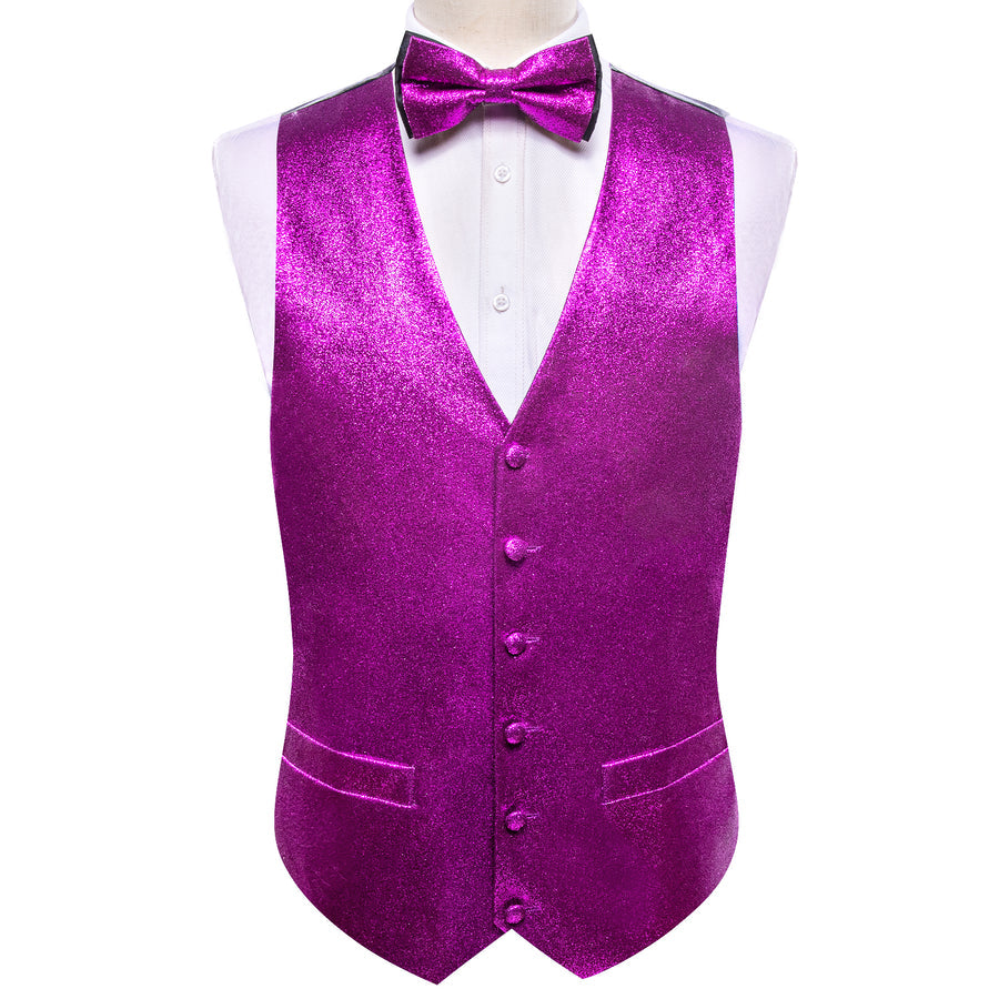Shining Purple Glitter Solid Jacquard Silk Bowtie Vest Set vest set    - Sophisticated Gentlemen