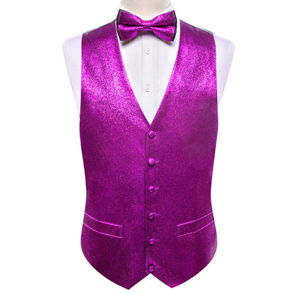 Shining Purple Glitter Solid Jacquard Silk Bowtie Vest Set vest set    - Sophisticated Gentlemen