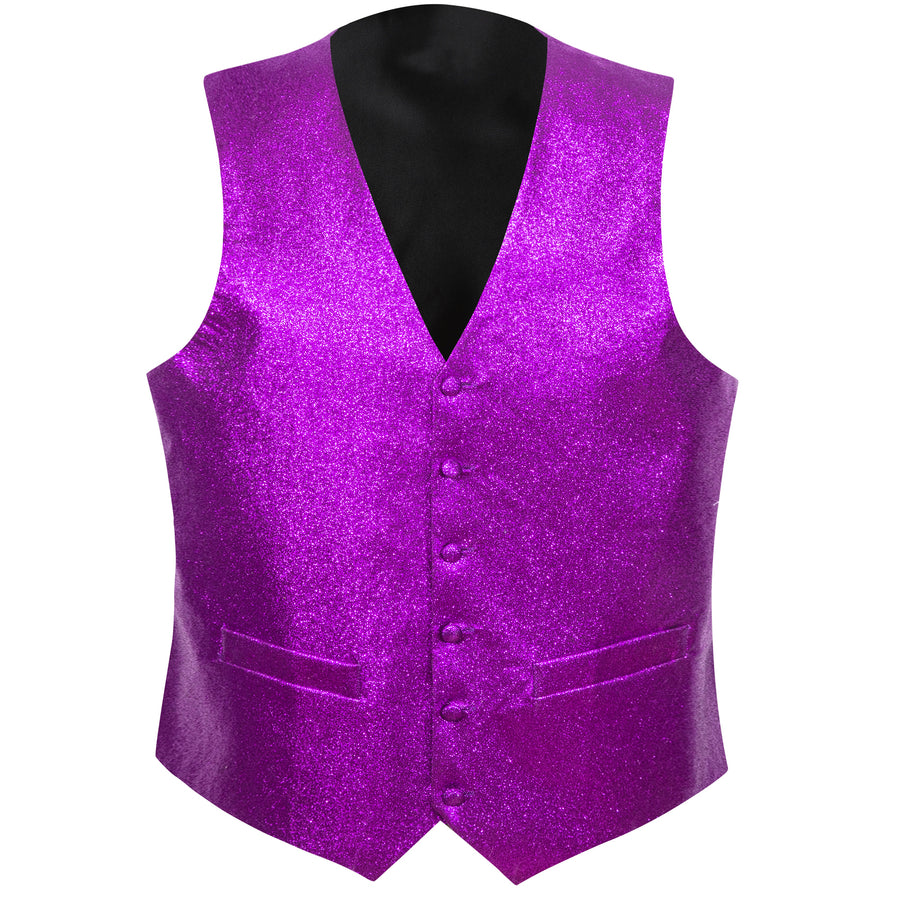 Shining Purple Glitter Solid Jacquard Silk Bowtie Vest Set vest set    - Sophisticated Gentlemen