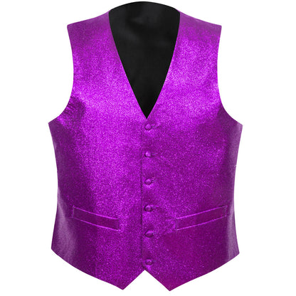 Shining Purple Glitter Solid Jacquard Silk Bowtie Vest Set vest set    - Sophisticated Gentlemen