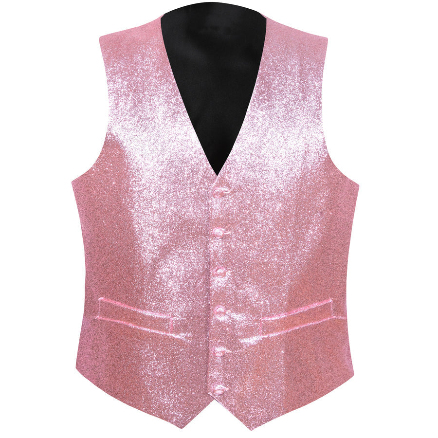 Pink Tie Shining Glitter Solid Jacquard Silk Vest Set vest set    - Sophisticated Gentlemen