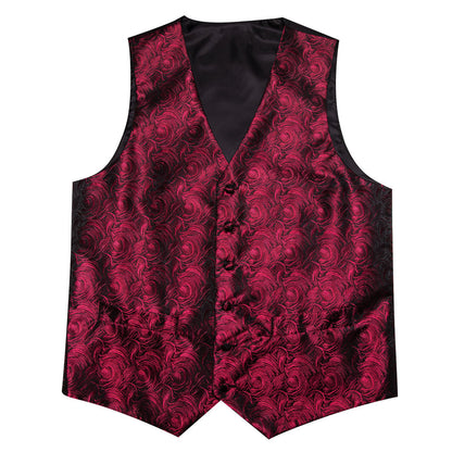 Black and Red Floral Silk Vest Set vest set    - Sophisticated Gentlemen