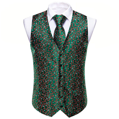 Christmas Green Red White Snowflake Crutches Silk Men's Vest Set vest set    - Sophisticated Gentlemen