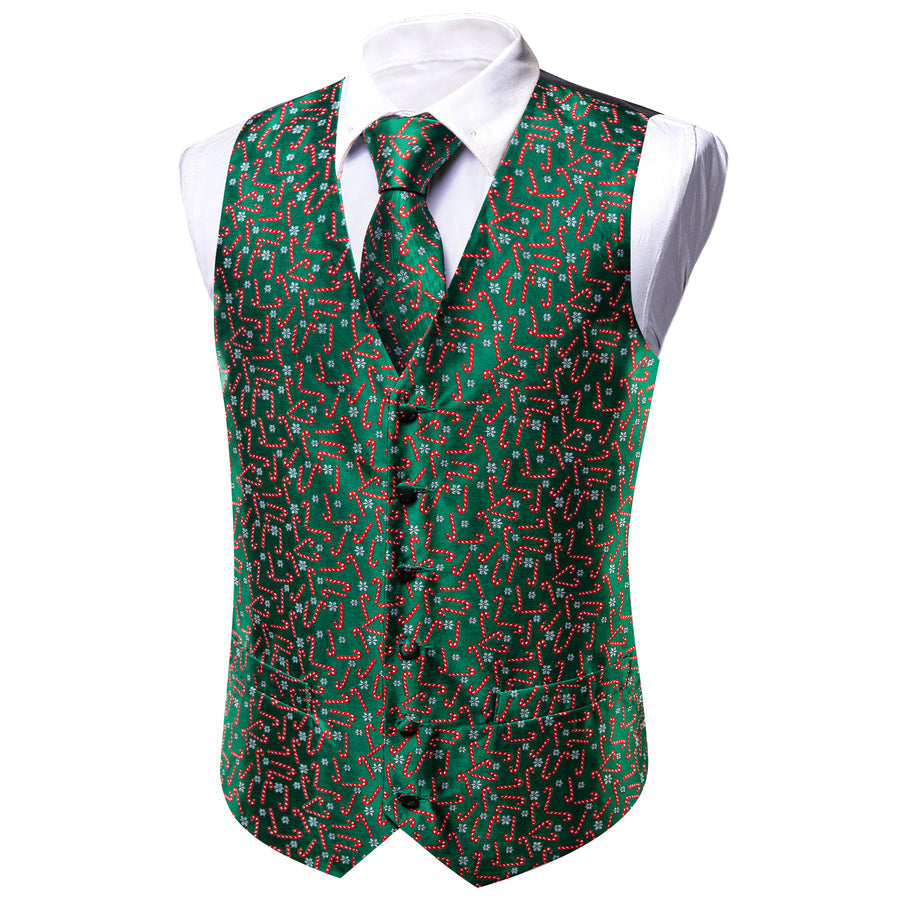 Christmas Green Red White Snowflake Crutches Silk Men's Vest Set vest set    - Sophisticated Gentlemen
