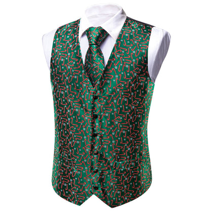 Christmas Green Red White Snowflake Crutches Silk Men's Vest Set vest set    - Sophisticated Gentlemen
