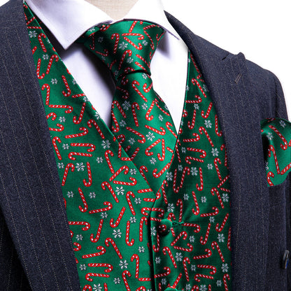 Christmas Green Red White Snowflake Crutches Silk Men's Vest Set vest set S (Chest 40")   - Sophisticated Gentlemen