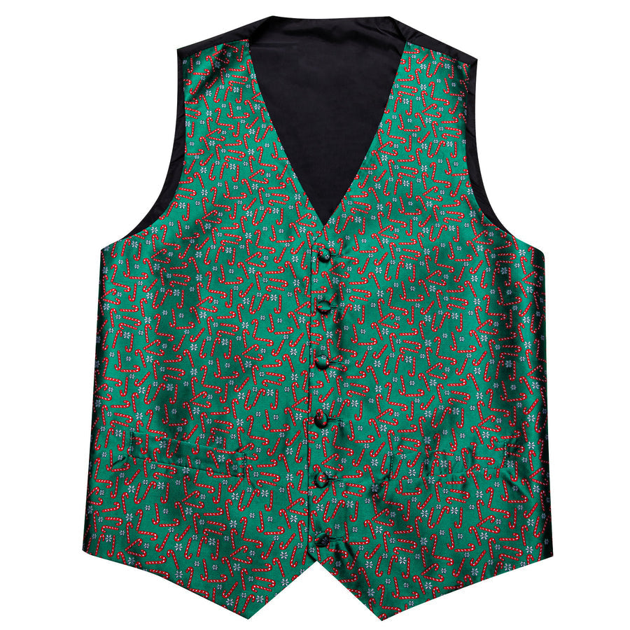 Christmas Green Red White Snowflake Crutches Silk Men's Vest Set vest set    - Sophisticated Gentlemen