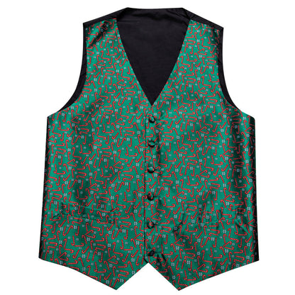 Christmas Green Red White Snowflake Crutches Silk Men's Vest Set vest set    - Sophisticated Gentlemen