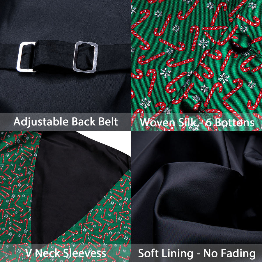 Christmas Green Red White Snowflake Crutches Silk Men's Vest Set vest set    - Sophisticated Gentlemen
