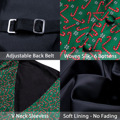 Christmas Green Red White Snowflake Crutches Silk Men's Vest Set vest set    - Sophisticated Gentlemen