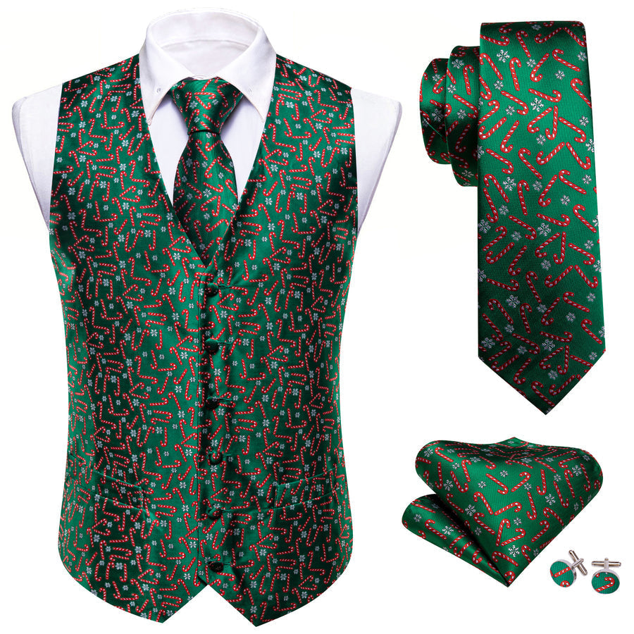 Christmas Green Red White Snowflake Crutches Silk Men's Vest Set vest set    - Sophisticated Gentlemen