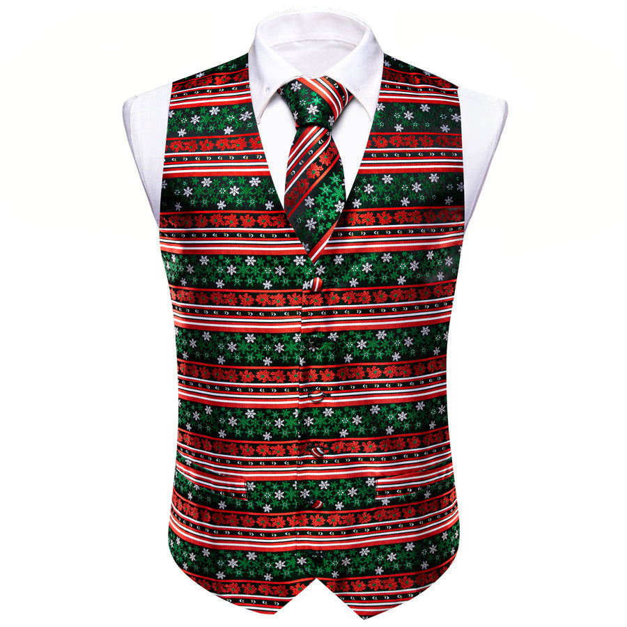 Christmas Red Green White Snowflake Silk Vest Set vest set    - Sophisticated Gentlemen