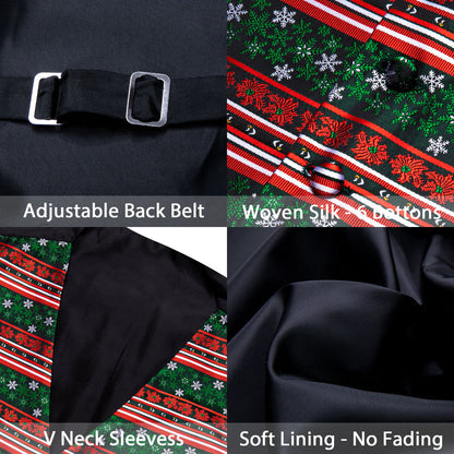 Christmas Red Green White Snowflake Silk Vest Set vest set    - Sophisticated Gentlemen
