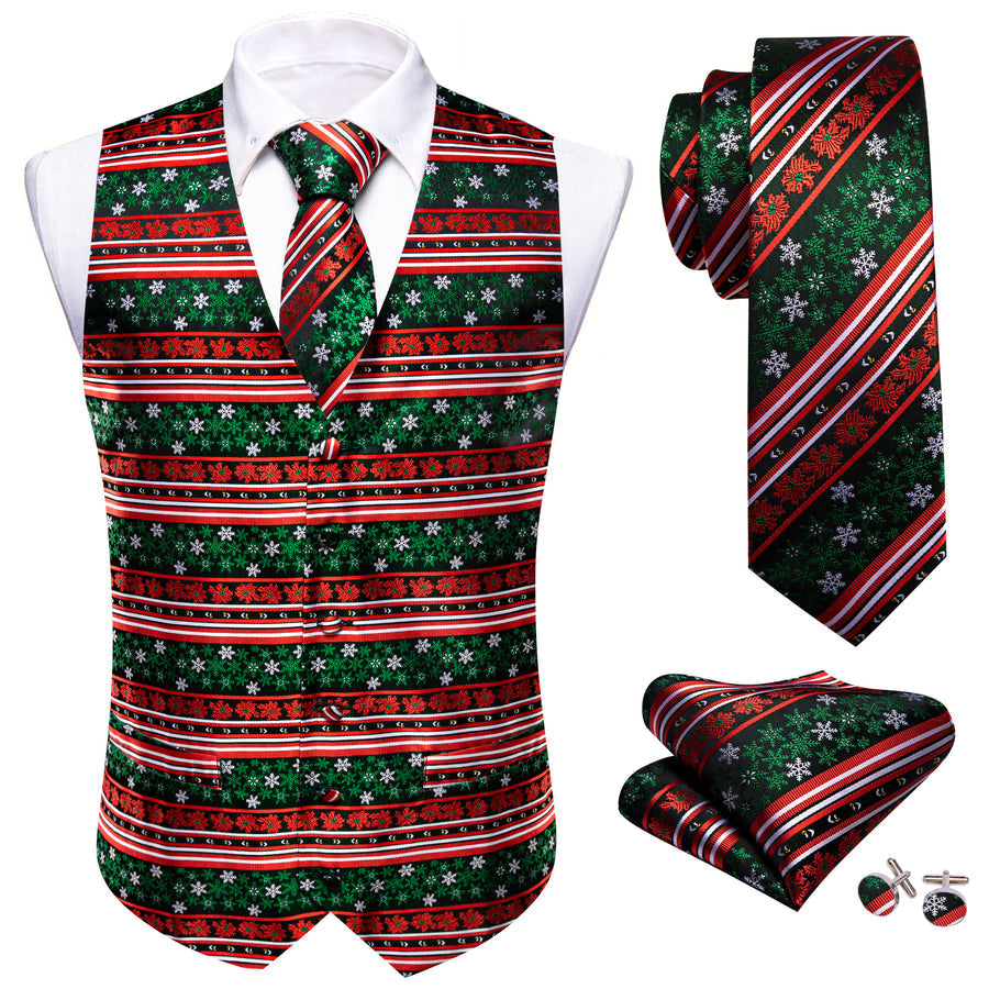 Christmas Red Green White Snowflake Silk Vest Set vest set    - Sophisticated Gentlemen