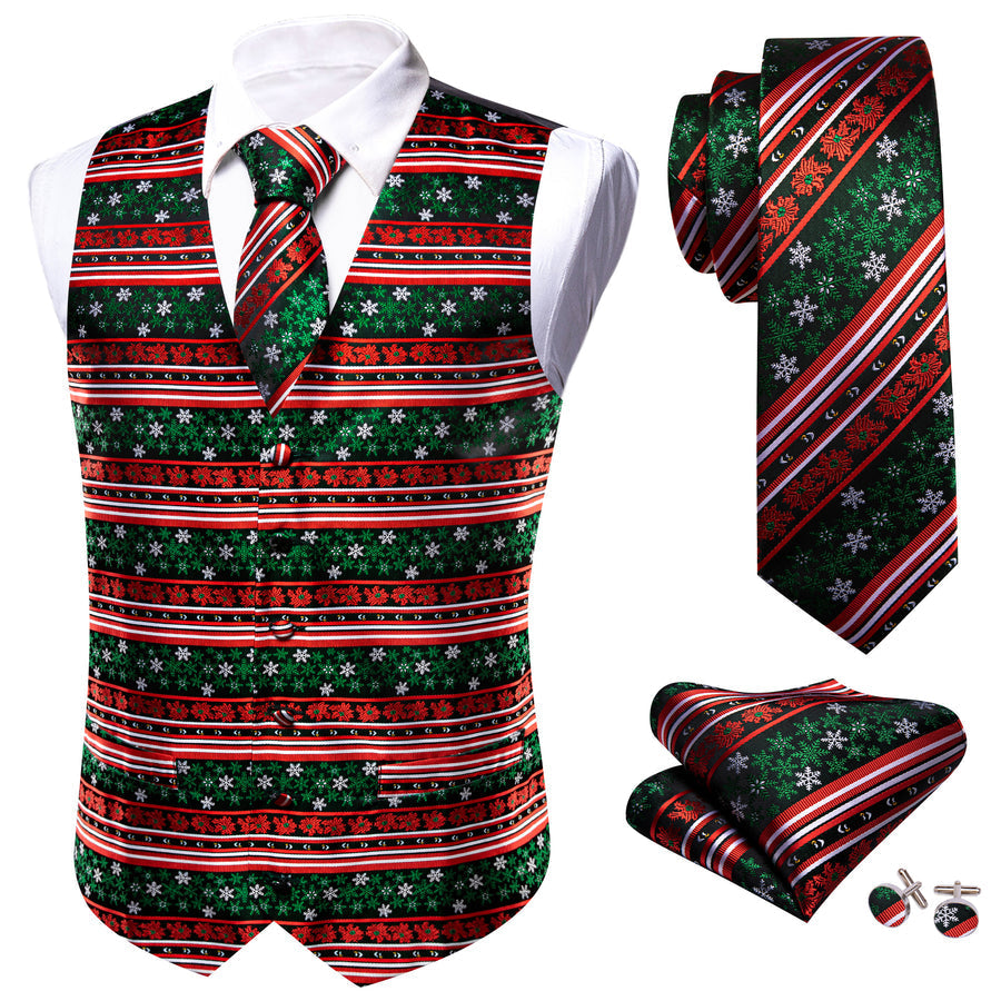Christmas Red Green White Snowflake Silk Vest Set vest set    - Sophisticated Gentlemen