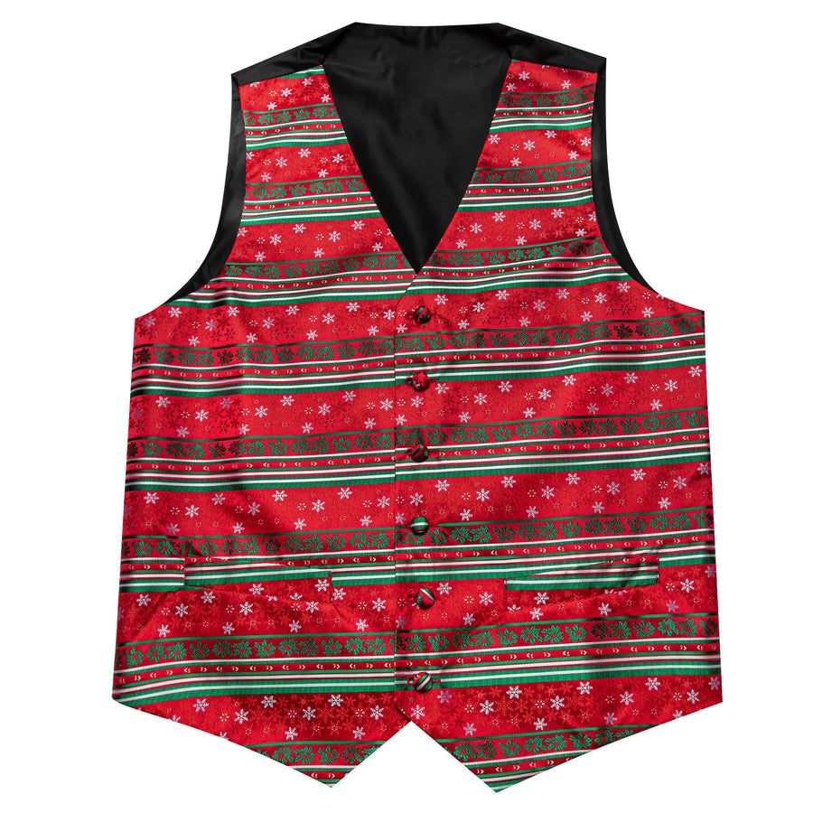 Christmas Bright Red Green White Snowflake Silk Men's Vest Set vest set    - Sophisticated Gentlemen