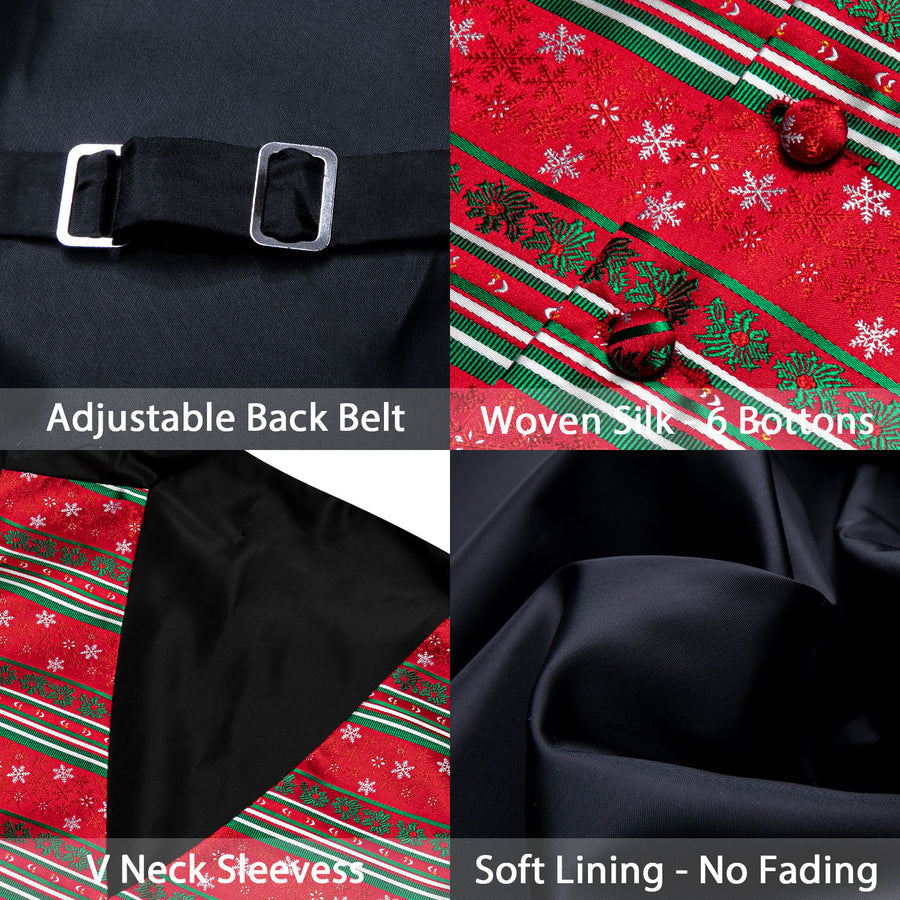 Christmas Bright Red Green White Snowflake Silk Men's Vest Set vest set    - Sophisticated Gentlemen