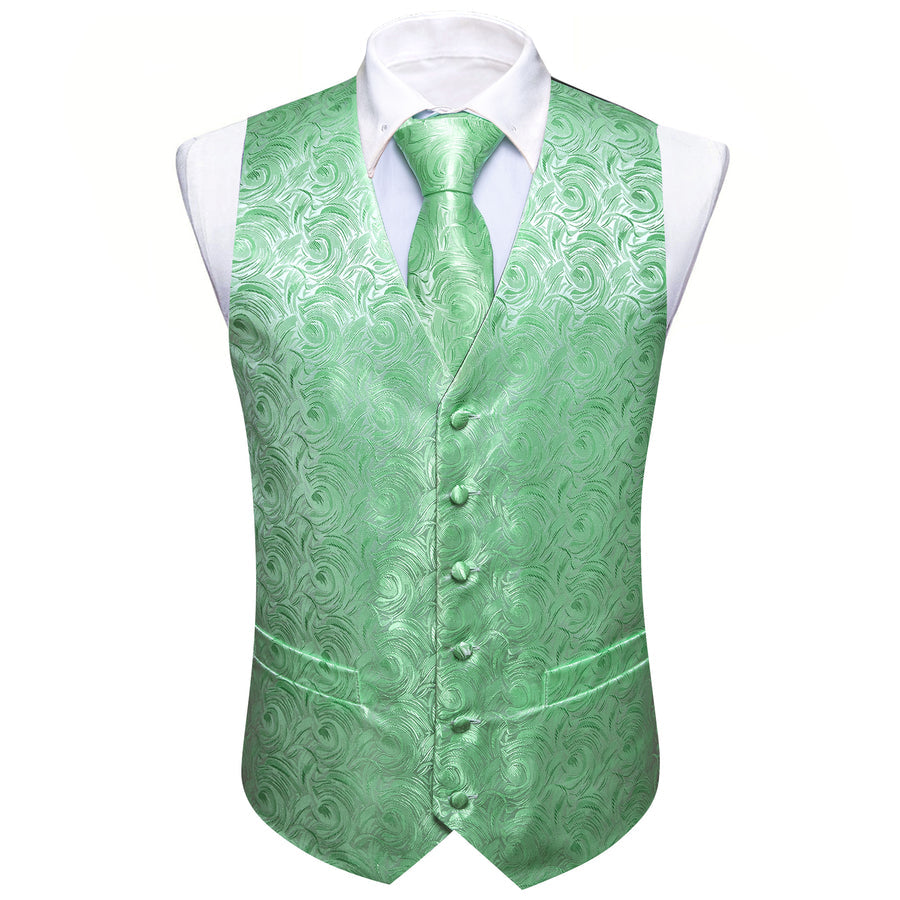 Turquoise Green Floral Silk Men's Vest Set vest set    - Sophisticated Gentlemen