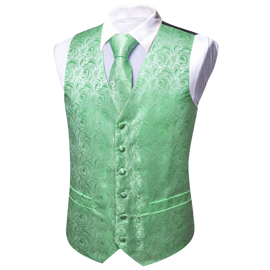 Turquoise Green Floral Silk Men's Vest Set vest set    - Sophisticated Gentlemen