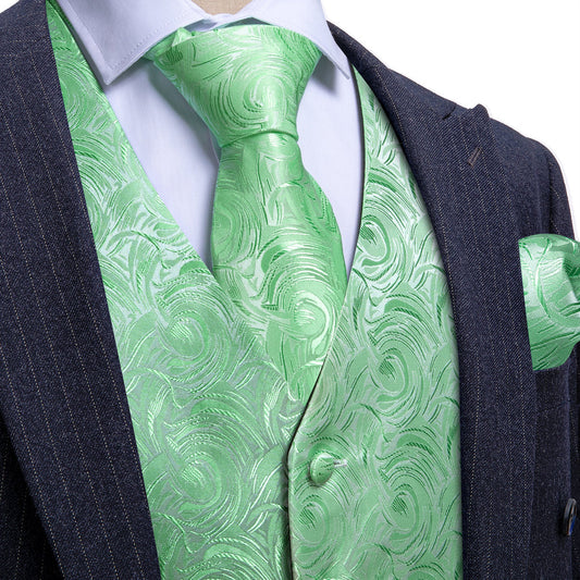 Turquoise Green Floral Silk Men's Vest Set vest set S (Chest 40")   - Sophisticated Gentlemen