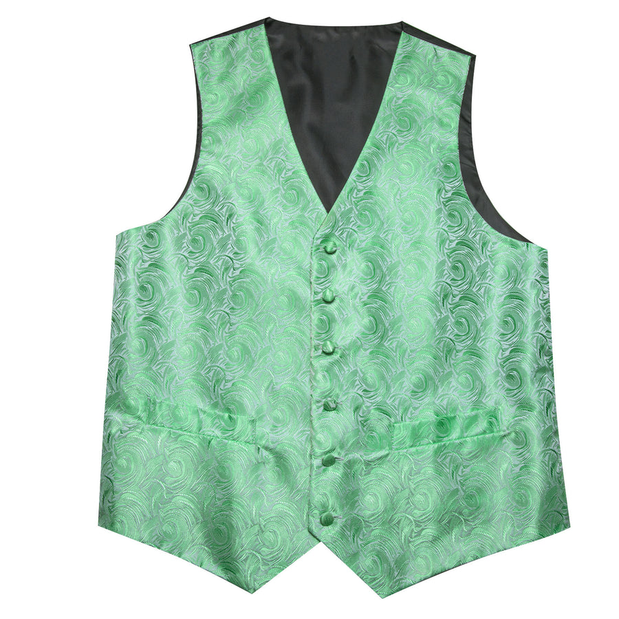 Turquoise Green Floral Silk Men's Vest Set vest set    - Sophisticated Gentlemen