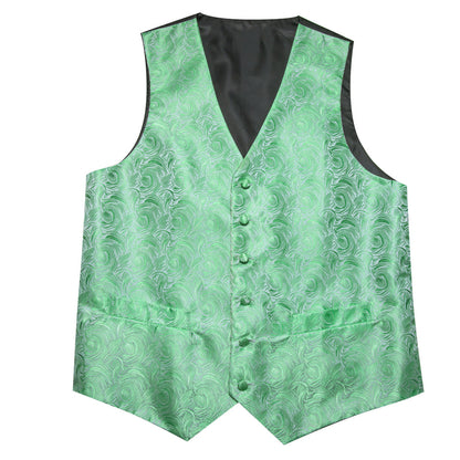 Turquoise Green Floral Silk Men's Vest Set vest set    - Sophisticated Gentlemen