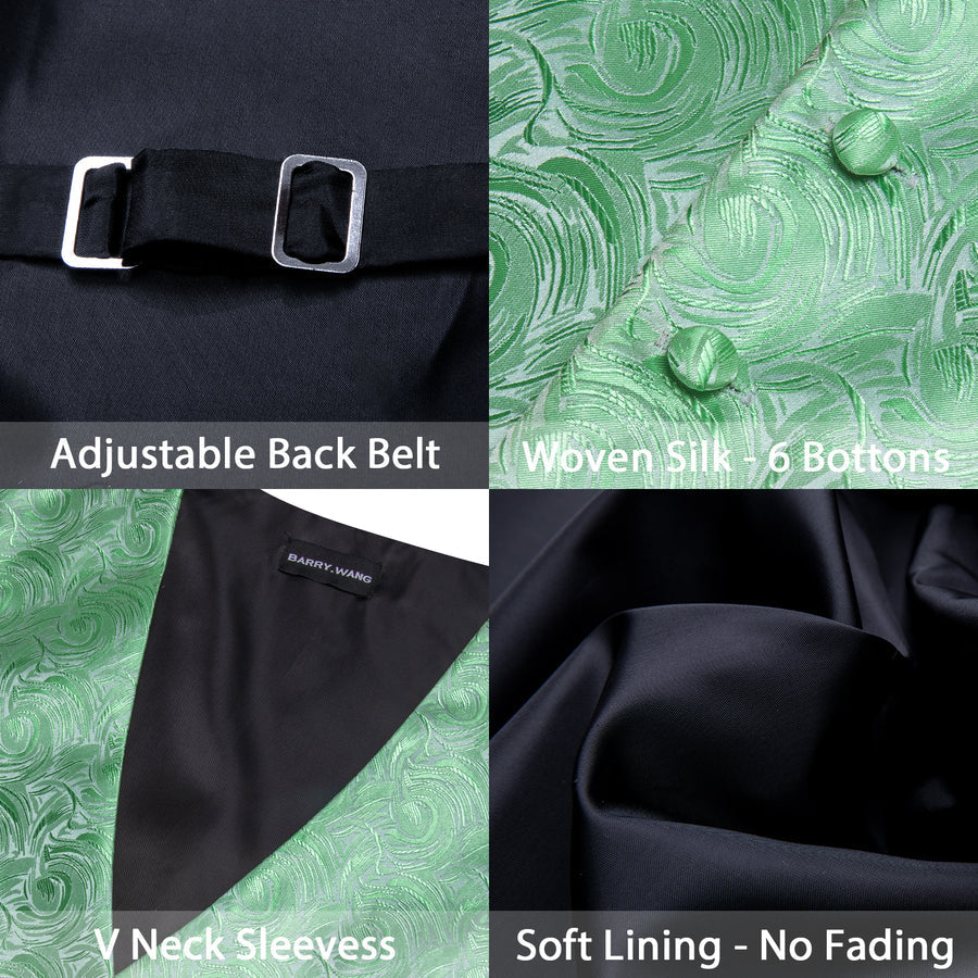 Turquoise Green Floral Silk Men's Vest Set vest set    - Sophisticated Gentlemen