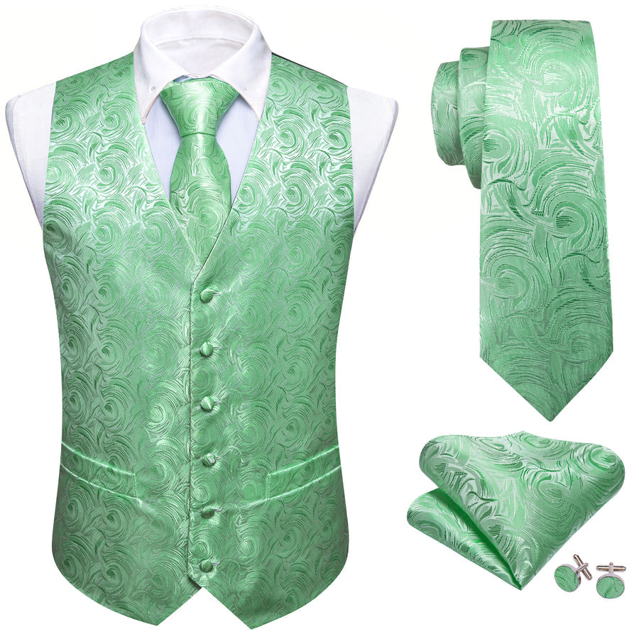Turquoise Green Floral Silk Men's Vest Set vest set    - Sophisticated Gentlemen
