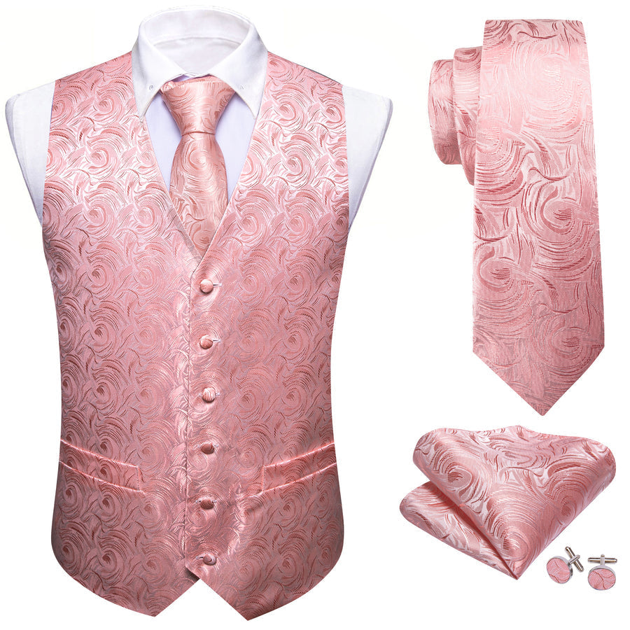 Blush Pink Floral Silk Vest Set - 4 Piece vest set    - Sophisticated Gentlemen