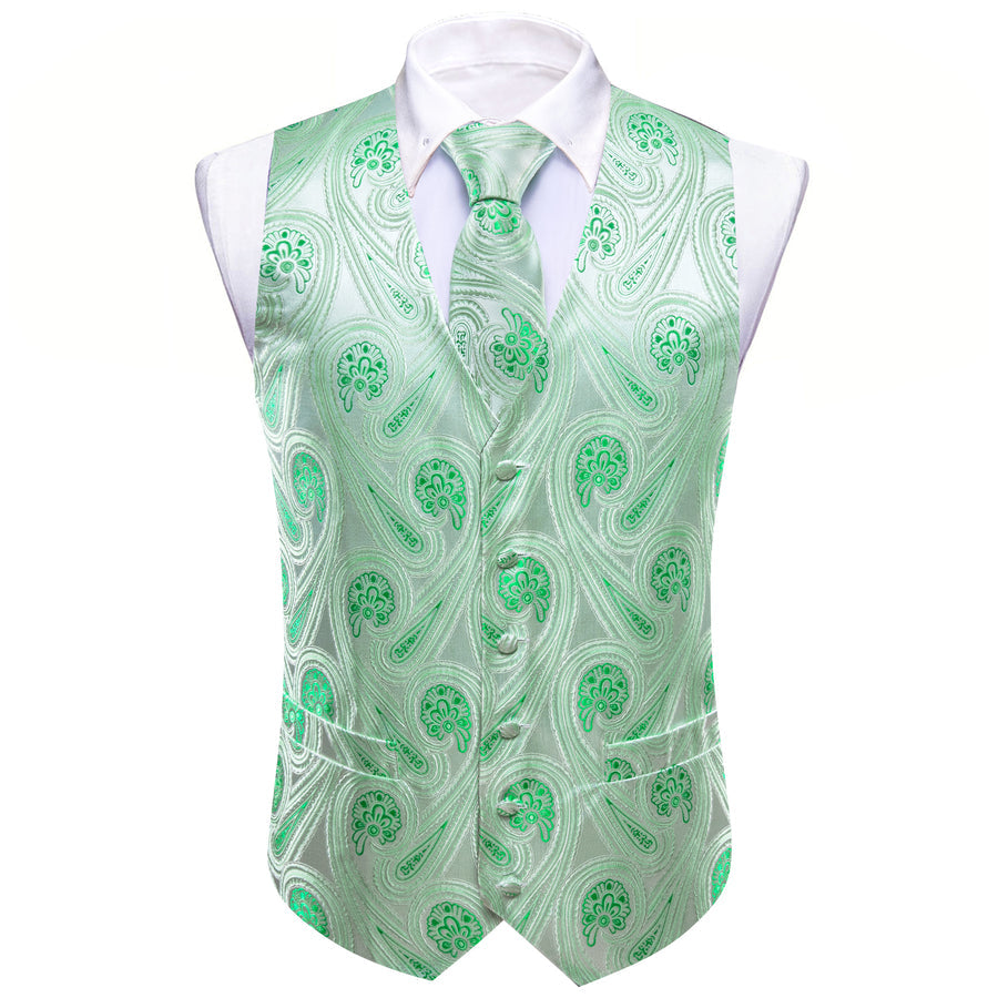 Green Paisley Flower Silk Men's Vest Set vest set    - Sophisticated Gentlemen