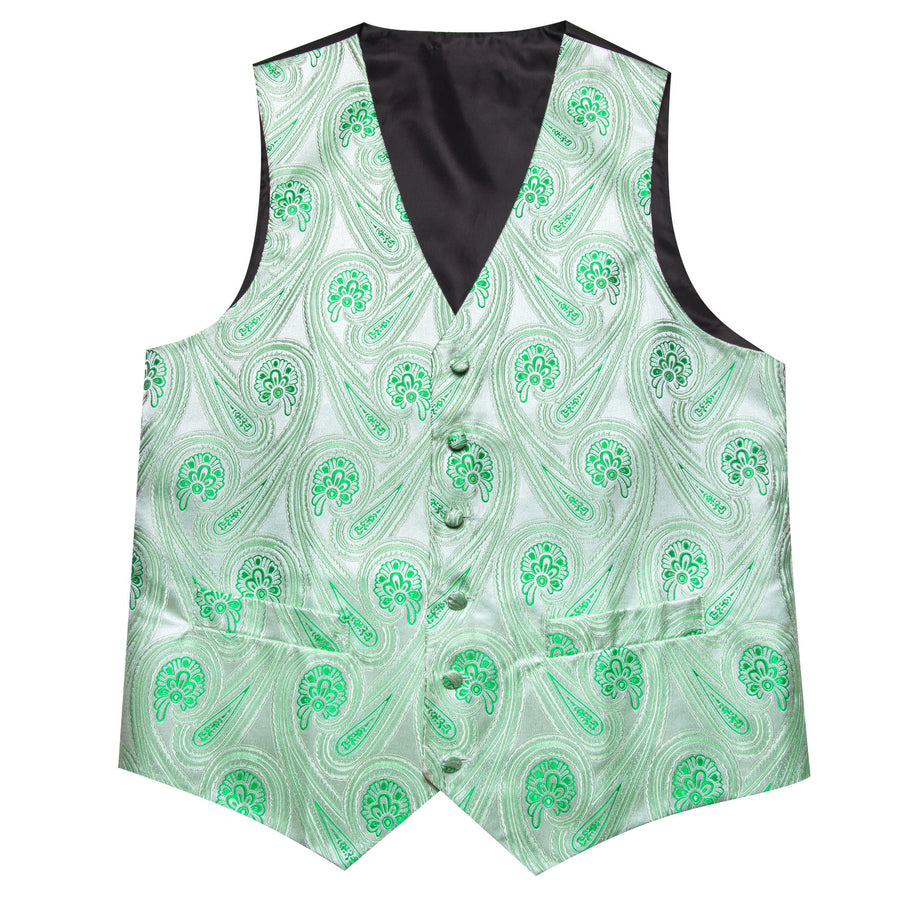 Green Paisley Flower Silk Men's Vest Set vest set    - Sophisticated Gentlemen